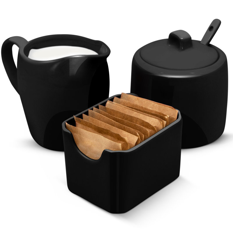 Ensemble sucrier et pot à crème en céramique avec couvercle, Noir