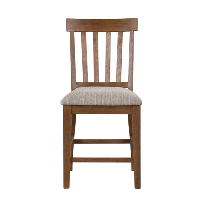 Ensemble de 2 chaises à hauteur de comptoir, dossier à lattes brun, polyester gris
