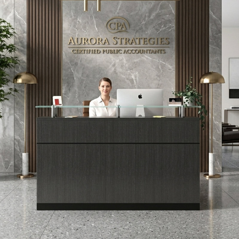 2 Person Rectangle Glass Reception Desk