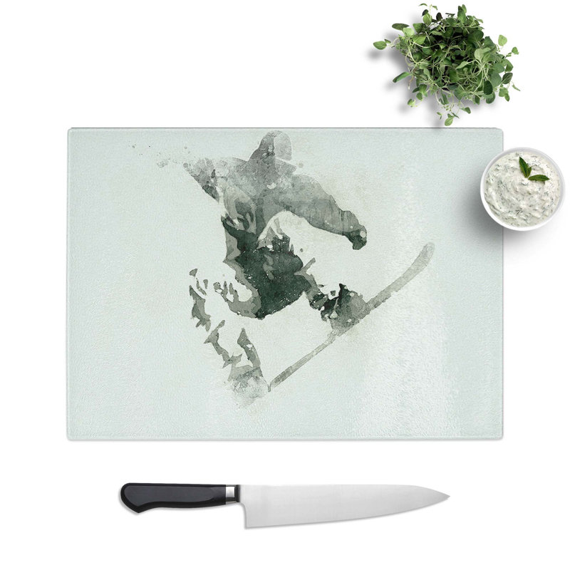 Tempered Glass the Snowboarder in Abstract Chopping Board, 39 cm W x 28.5 cm L