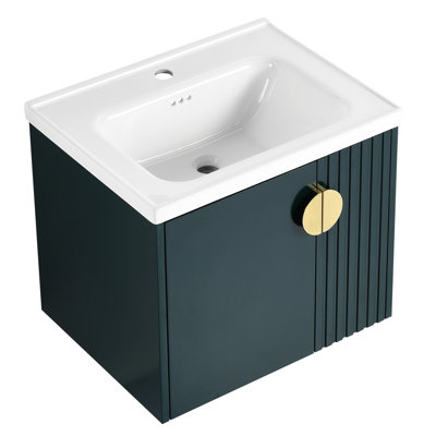 Armoire de salle de bain murale 24 po avec lavabo en céramique, pour petits espaces, porte à fermeture en douceur et poignées en métal éblouissantes, portes de conception moderne