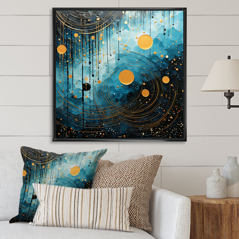 «Blue Minimalisme Moon VI» sur toile, H 16 po x l 16 po x P 1 po, Cadre flottant noir