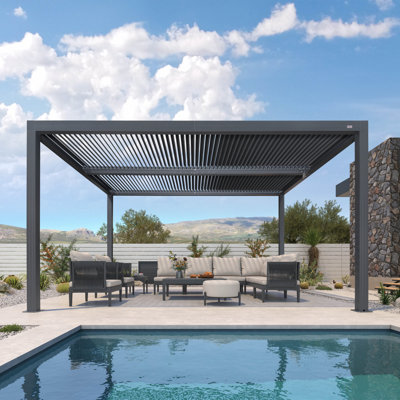 Pergola à persiennes en aluminium 12 pi x 16 pi avec toit ajustable pour terrasse et jardin