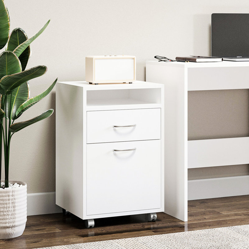 Mobile Printer Cabinet In White, With Drawer And Cabinet, Compact, Fits Under Desks White Office , Offers Ample Storage, Desk Space