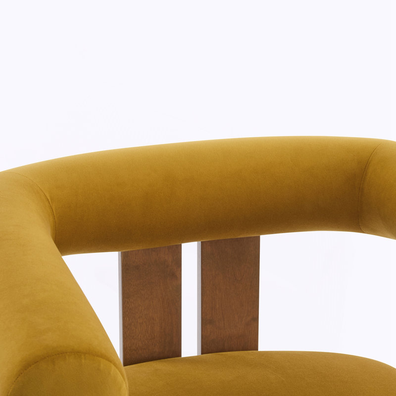 Chaise d'appoint moderne rembourrée avec accoudoirs ronds, Mustard Yellow, Brown
