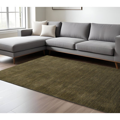 Tapis brun en laine tissé à la main 9 pi x 12 pi