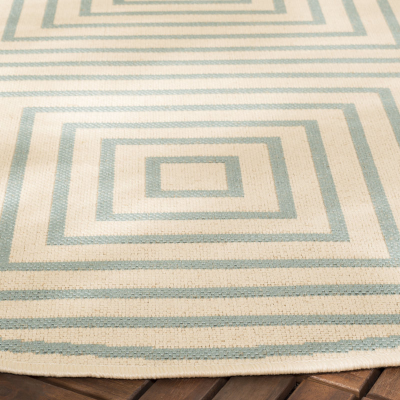 Julieta Cream / Aqua Performance Geometric Indoor/Outdoor Area Rug, Round 6'7"