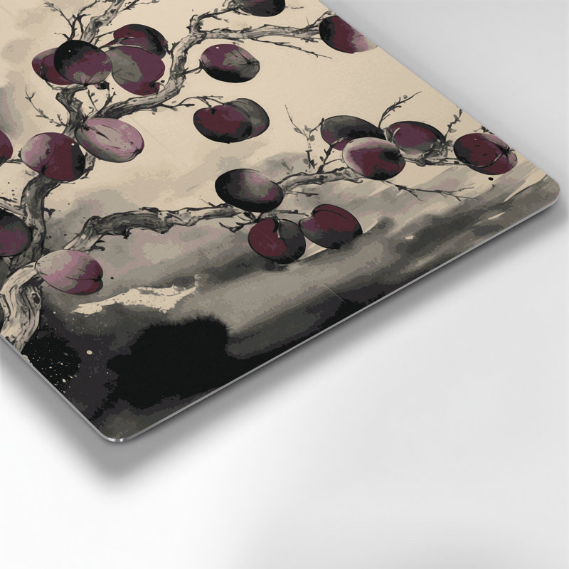 Fruit, prune japonaise, art mural en métal beige, H 32 po x l 32 po