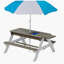Table de pique-nique en bois pour enfants, table de sable et d'eau avec parasol, table d'activités pour jouer sur la terrasse