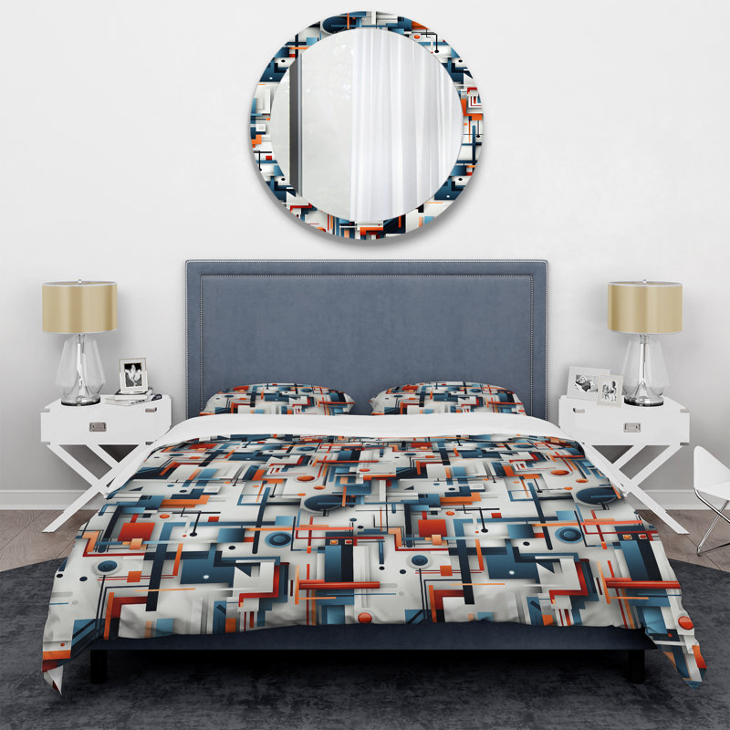 Ensemble de housse de couette Blue Industrial Matrix Geometric Reflections, Housse de couette pour très grand lit et 2 très