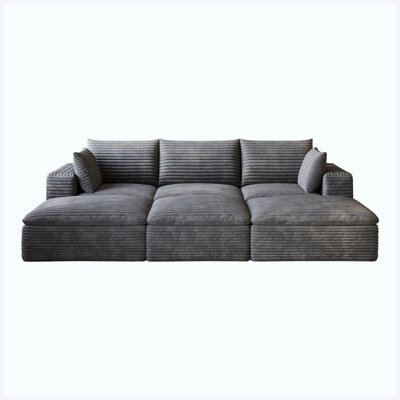 102" Cloud Sofa, Corduroy Fabric Deep Seat Couch, DIY Modular Combination, Dark Grey