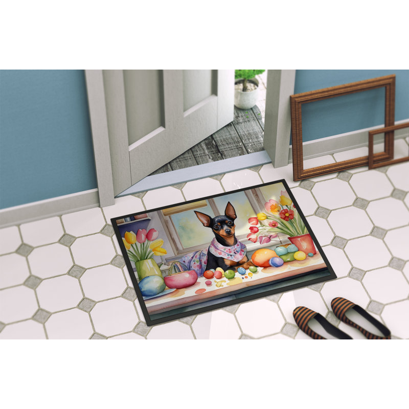 Decorating Easter Miniature Pinscher Doormat, 24" W x 36" L