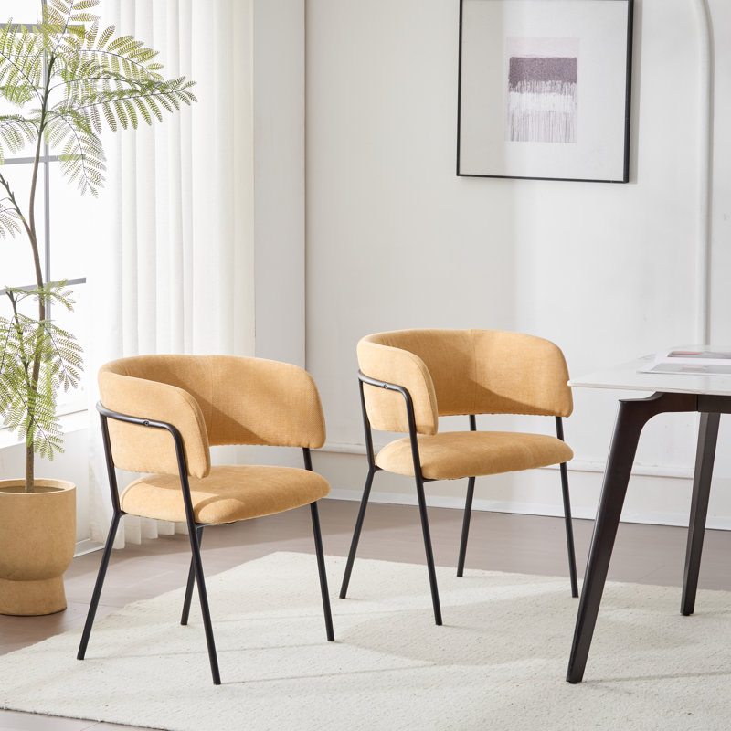 Cloutier Dones Fabric Upholstered Dining Chairs, Yellow