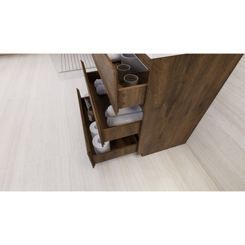 Lawncrest 29.5 " W Freestanding Standard 1 Single Vanity Bathroom Vanity With Acrylic Top, Rosewood