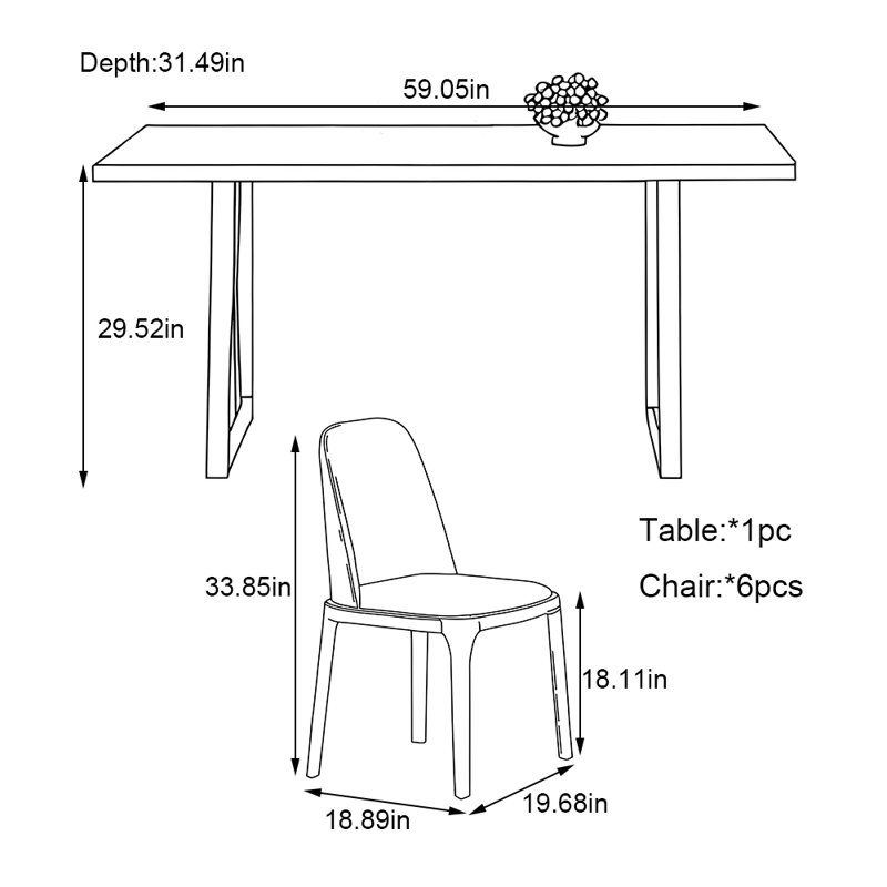Ensemble de table de salle à manger simple et moderne de couleur noyer, H 29,52 po x L 59,05 po x l 31,49 po