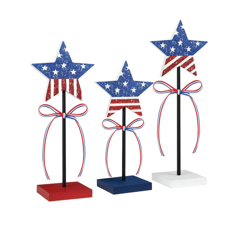 3 pièces décorations pour le jour de l’independance Pentagrammes de bureau en bois décorations de fêtes pour artisanat salon réception bureau banquet