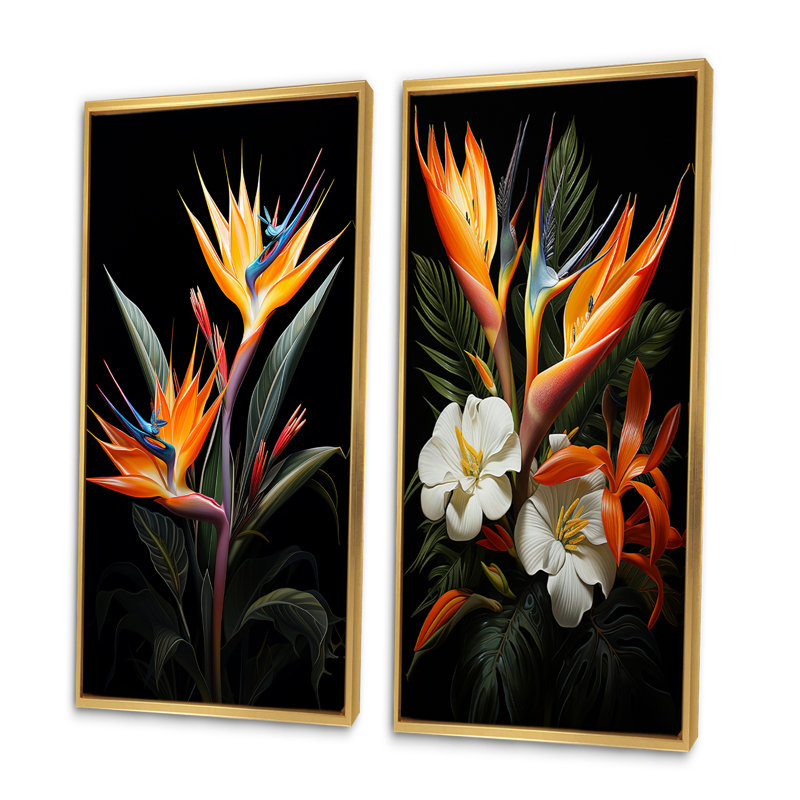 2 pièces sur toile - Birds Of Paradise Paradise, Encadrement doré, H 32 po x l 32 po