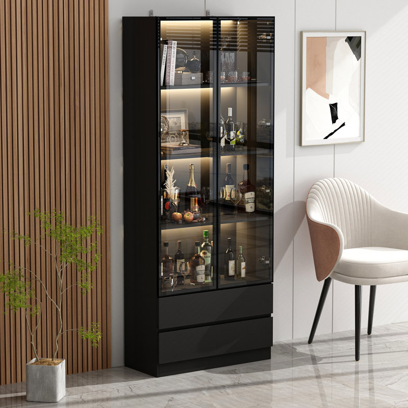 2 Door China Cabinet With 2 Drawer, Black