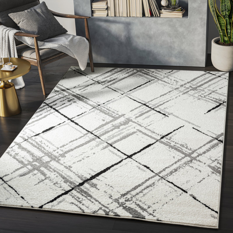 Tapis crème / noir Zialan, Rectangle 6 pi x 9 pi