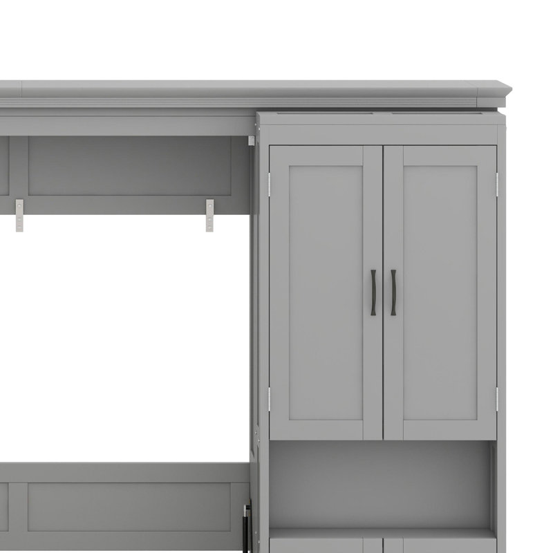 Lit escamotable avec armoires de rangement coulissantes doubles, Gris