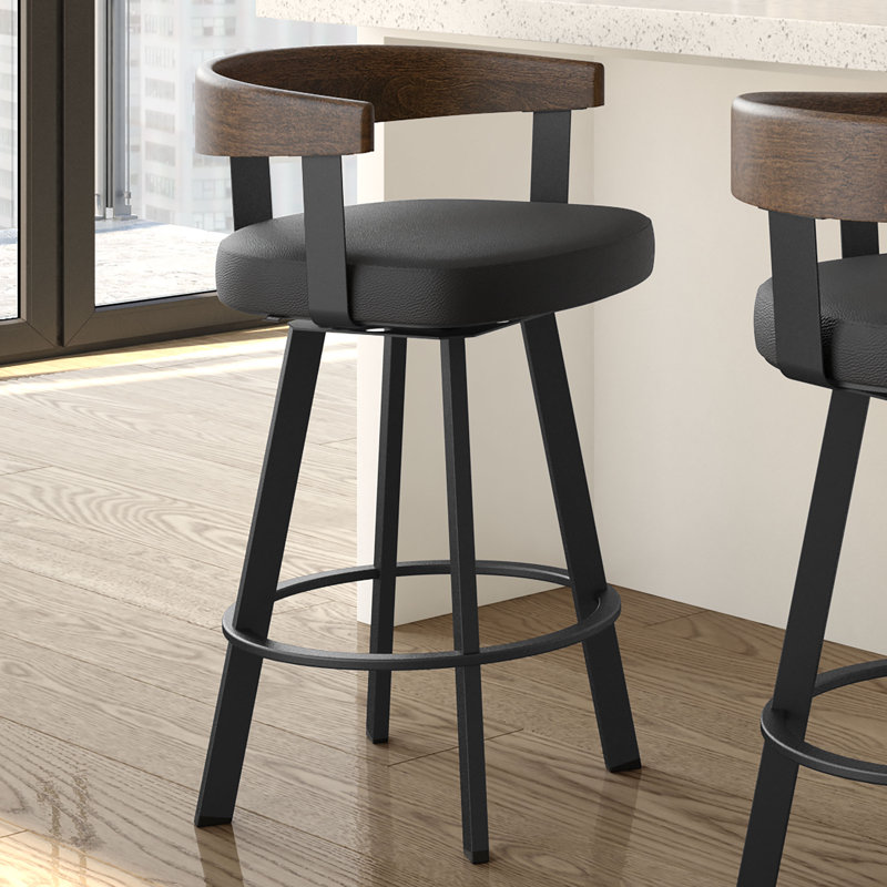 Drees Swivel Counter & Bar Stool, Bar Stool (29.5" Seat Height), Black, Black Faux Leather