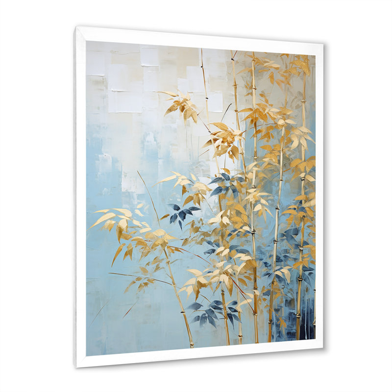 «Blue and Gold Bamboo Dance III», impressions sur toile de bambou_106588, H 40 po x l 30 po x P 1,5 po, Cadre photo blanc