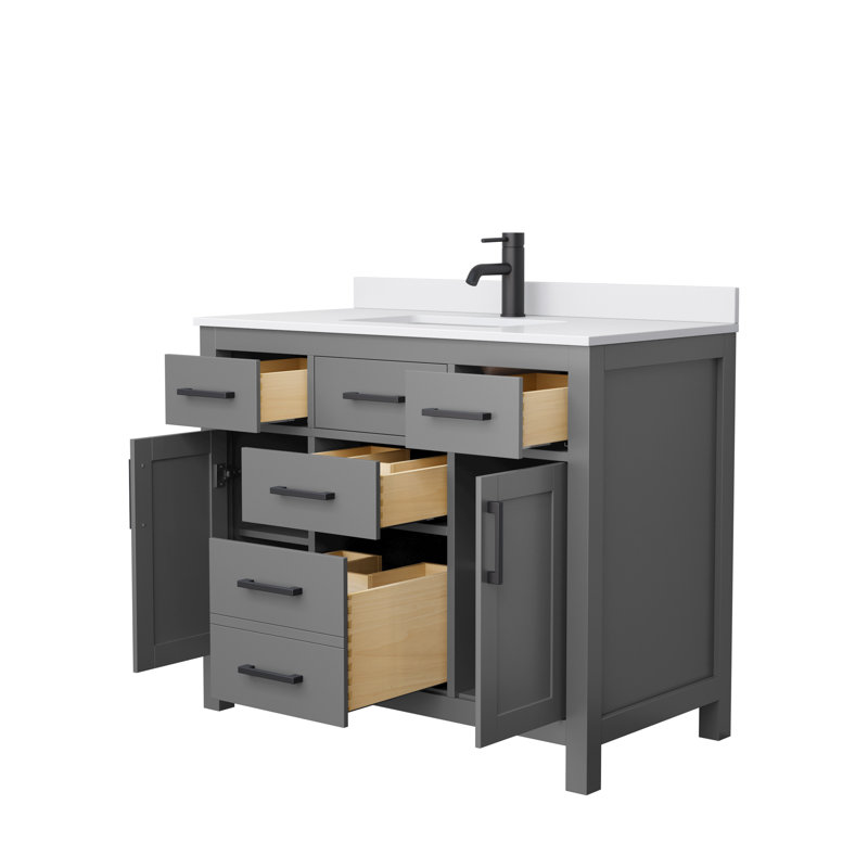 Beckett 42" Freestanding Single Bathroom Vanity with Cultured Marble Top, Dark Gray, White Cultured Marble, Matte Black