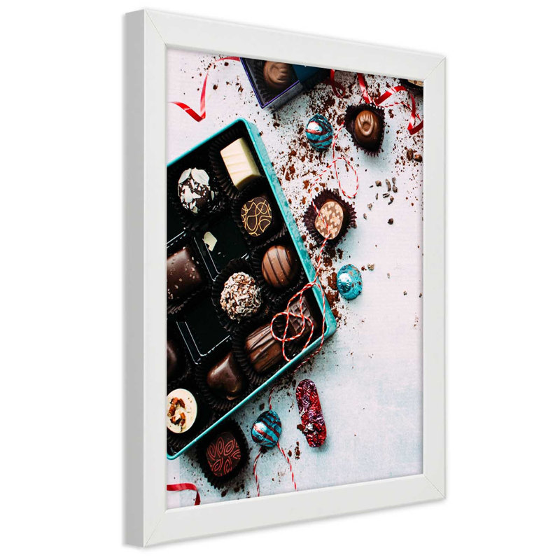 Chocolates, Sweets - Single Picture Frame Print, White, 100cm H x 70cm W