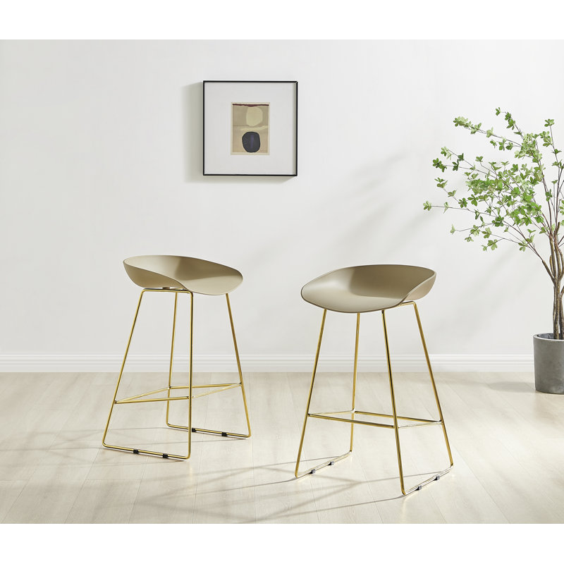 Lotti Elegant & Minimalist Moulded Plastic Kitchen Breakfast Bar Stool - Modern Sleek Design, Taupe, Gold