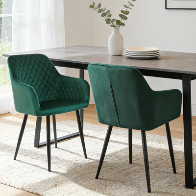 Velvet Tufted Upholstered Armchair Dining Chair with Arm Wide Back