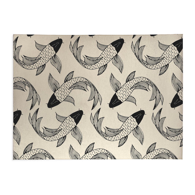 Koi Fish Flow Low Profile Kitchen Mat, Midnight Charcoal, Rectangle 2' x 3'