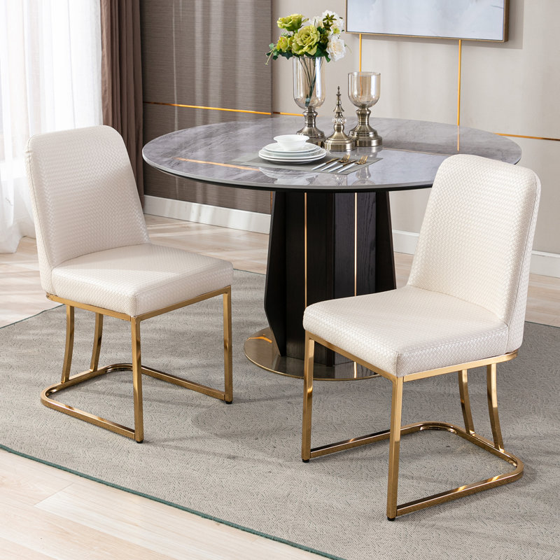 Alchamel Solid Back Side Chair, Beige, Gold
