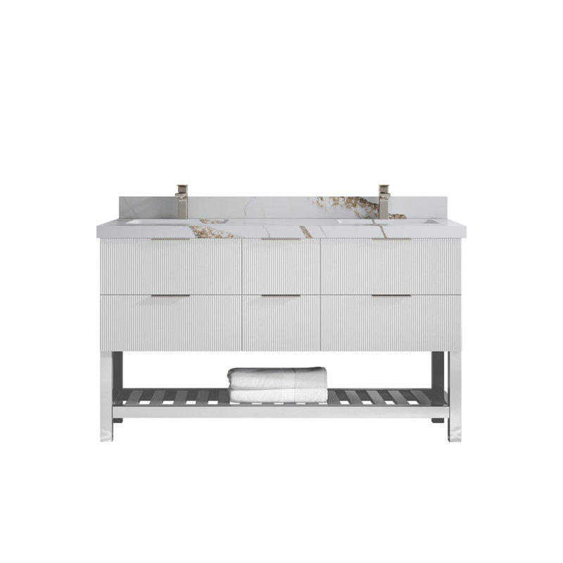 Meuble-lavabo double 60 po avec plateau Catalina