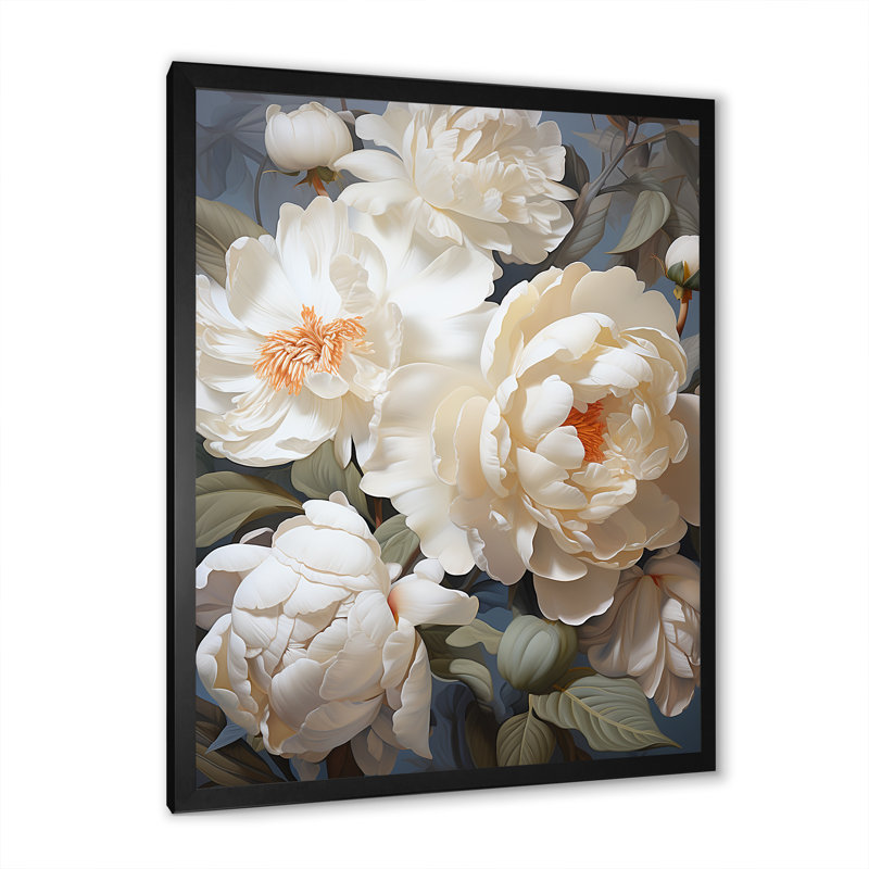 «Beige Fragrant Peony Bliss I» sur toile, Cadre photo noir, H 32 po x l 24 po x P 1 po