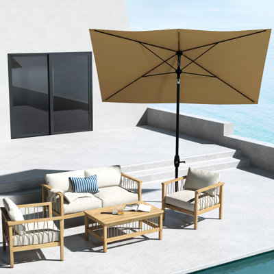 Parasol de patio rectangulaire 6,5 'x 10', housse de table d'extérieur avec inclinaison fiable, manivelle, café, protection solaire 50+ et bouton poussoir flexible 50