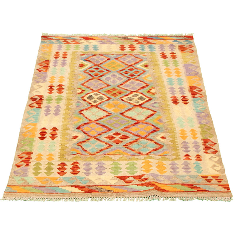 Tapis décoratif en laine de conception unique 3 pi 11 po x 6 pi 4 po noué à la main New Age en laine/rouge/vert