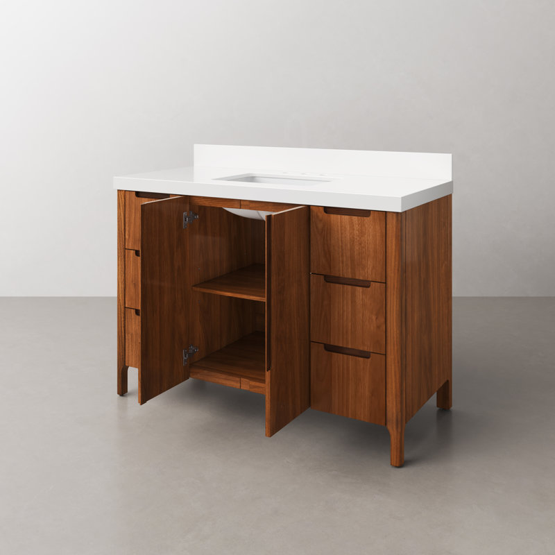 Sequoia 48 In. Single Sink Whitebrook Quartz Countertop Bath Vanity in Mango Wood, Noir Juglans
