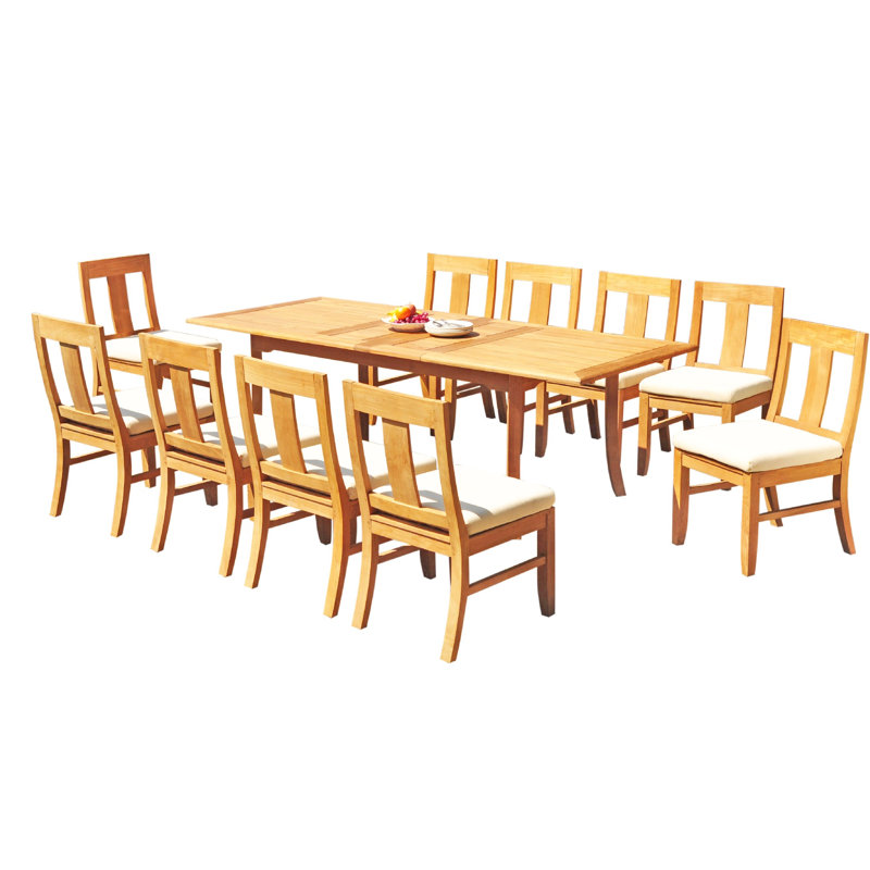 Kevon 10 - Person Teak Wood Patio Dining Set with Rectangular Table, 30.5" H x 71" L x 40" W