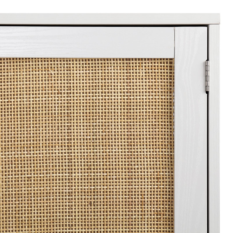 White and Natural Rattan 2-Door Sideboard Buffet Cabinet
