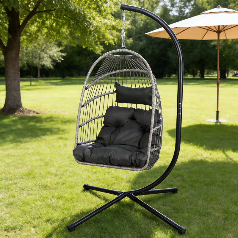 Fauteuil à œufs suspendu moderne avec support, balançoire en osier d'une capacité de 350 lb pour porche, patio, jardin et salon