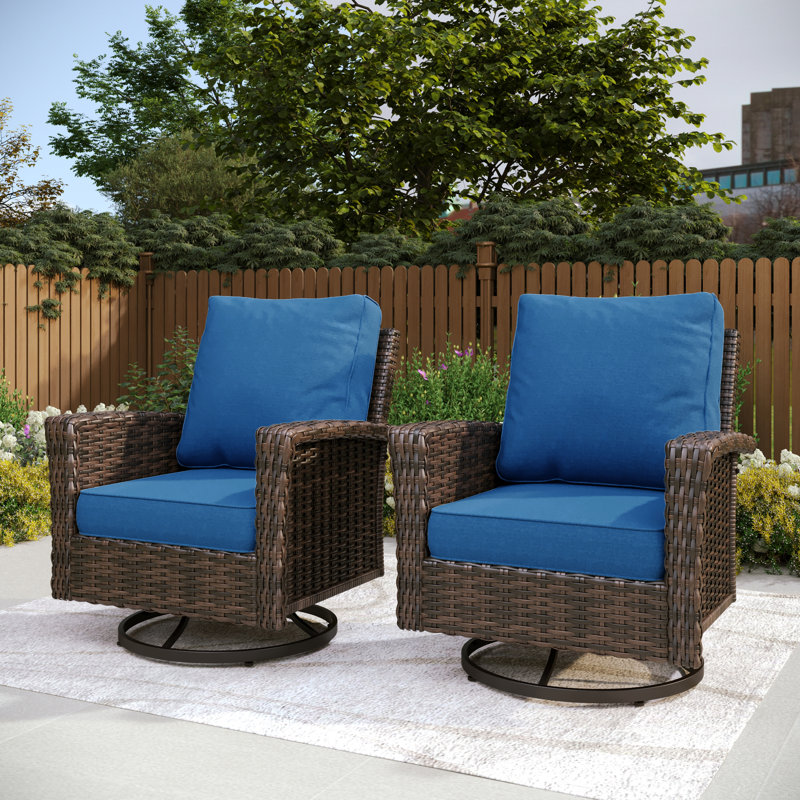 Swivel Wicker Outdoor Lounge Chair, Denim Blue