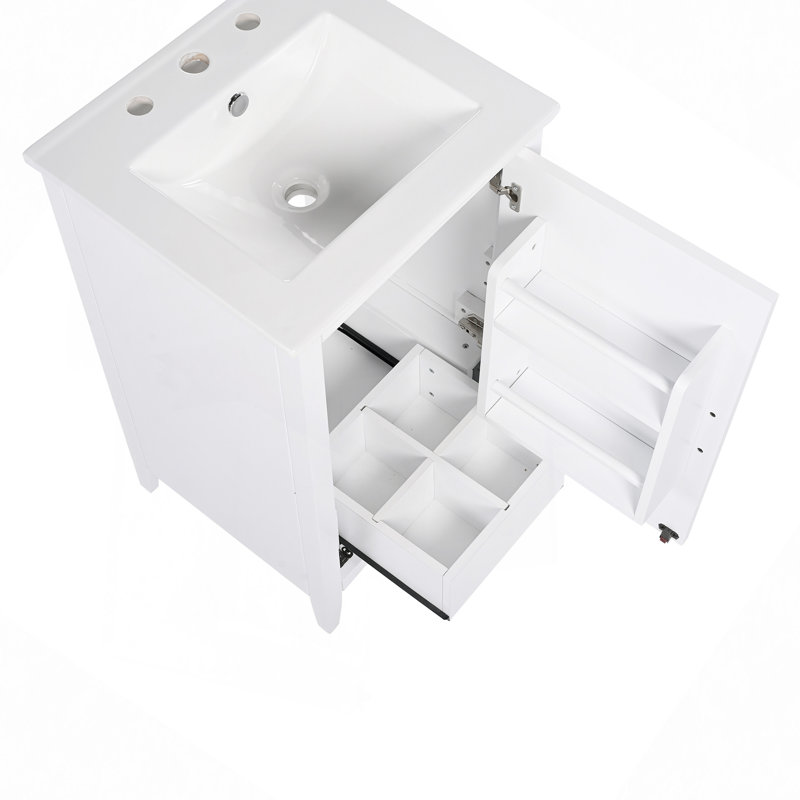 Meuble-lavabo de salle de bain avec lavabo, tiroir fonctionnel, tablette de porte, porte à fermeture en douceur