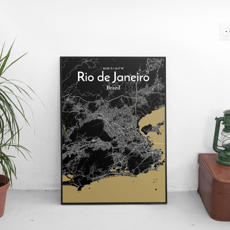 « rio de janeiro city map », reproduction d’impression sur affiche sous forme de luxe, H 20 po x l 16 po
