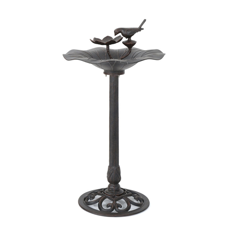 Bronze Aluminum and Iron Outdoor Bird Bath with Bird Detail