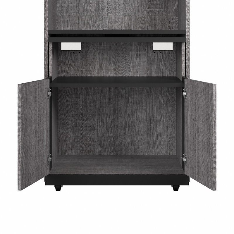 Ailed 30W Shelving Unit With Fold-Out Desk, Bark Gray/Graphite