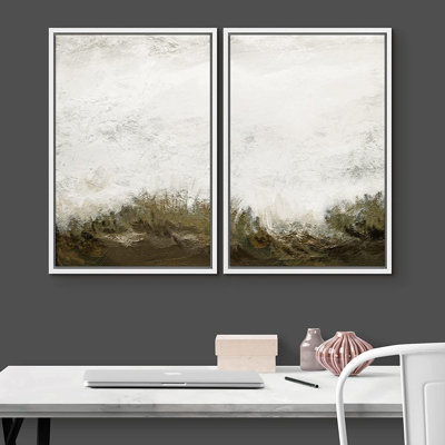 Minimal Landscape " Modern Art Print Grunge Abstract Landscape Minimalistic Wall Art " 2 - Pieces