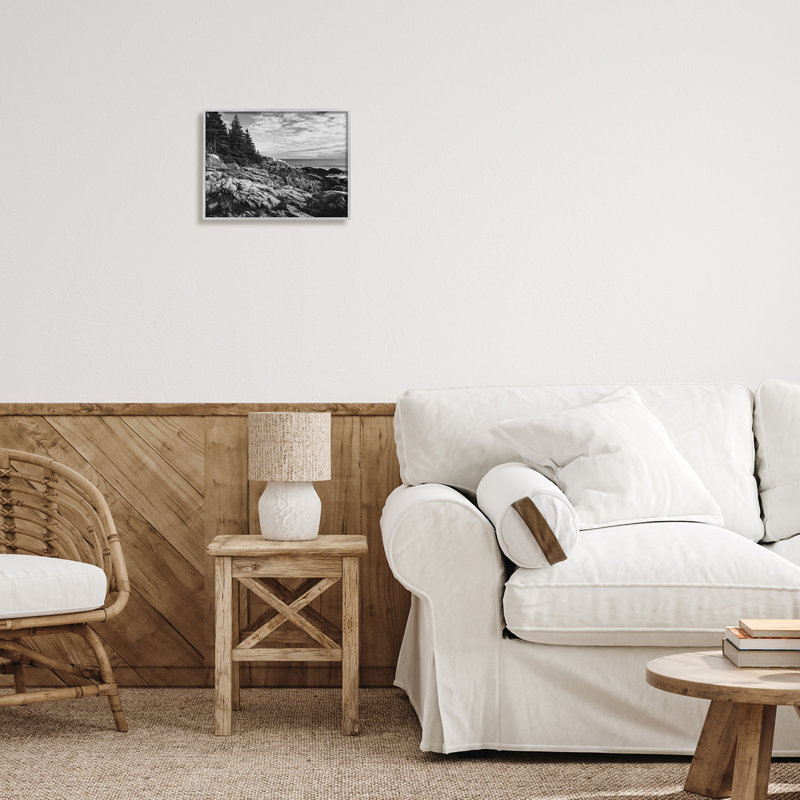 Océan rocheux, côte nuageuse, monochrome, nature, L 11 po x H 14 po, Estampe numérique Farmhouse