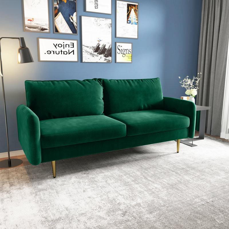 Canapé rembourré 70 po Siniard, 100 % polyester vert, H 33,1 po x l 70 po x P 31,7 po