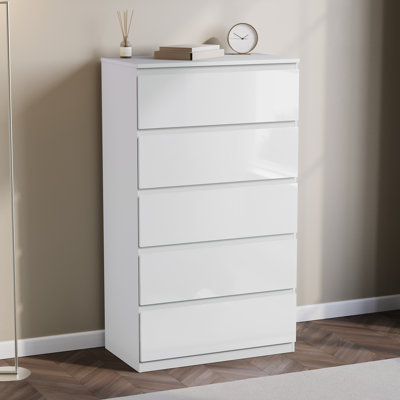 Oslo 5 Drawer High Gloss Chest, (FSC 100%), Bedroom Home Storage Furniture