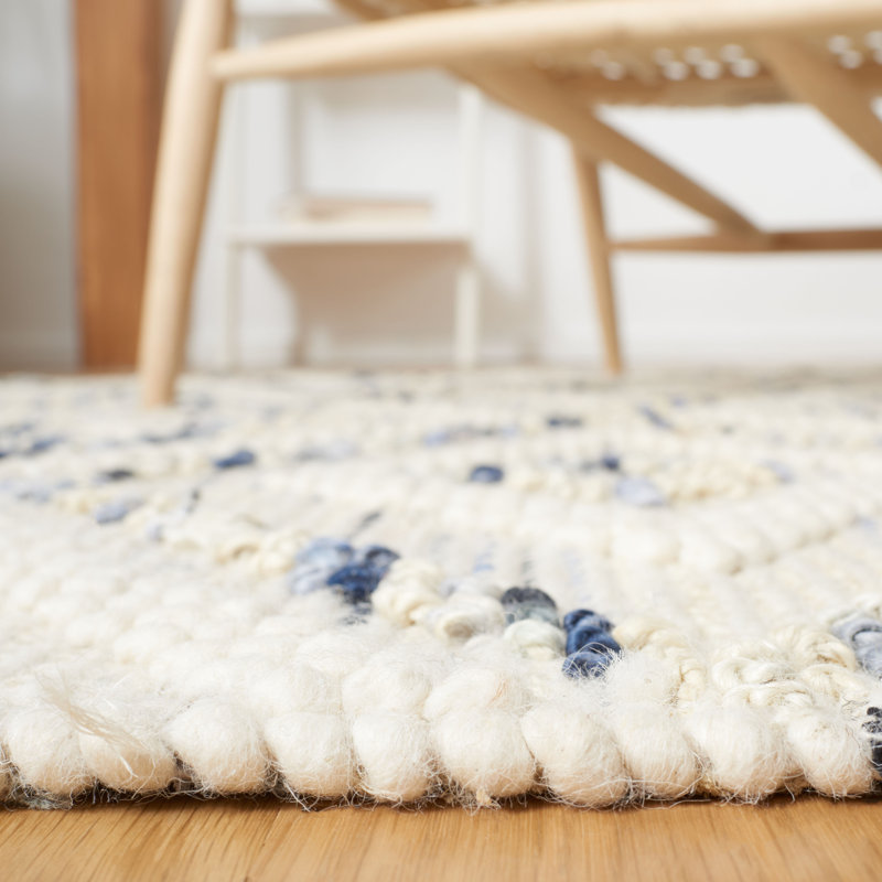 Honesdale Hand Loomed Wool/Jute/Cotton Geometric Rug in Blue/Ivory, Square 6'